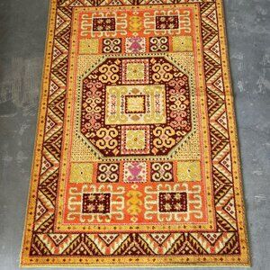 60s CASPIAN Octagon Loop Pile Wool UNUSED Mid Century Modern Caucasian Kazak Rug